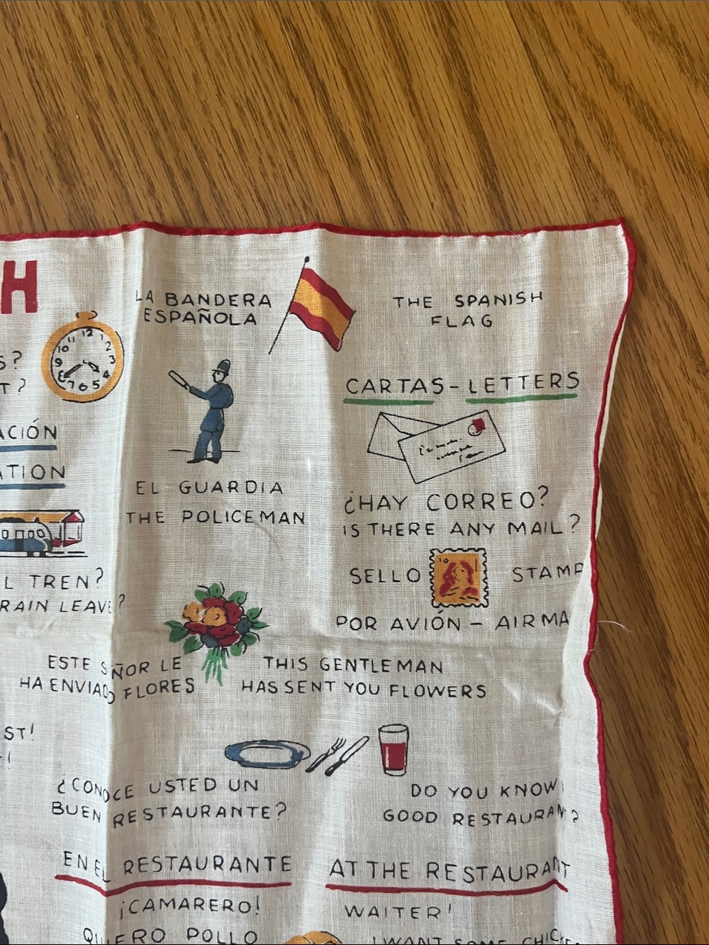 Vintage How to Speak Spanish 1940’s Silk Handkerchief by Franshaw 13” square - Picture 4 of 5